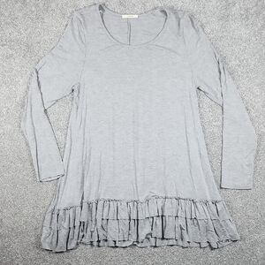 Easel Ruffle Hem Stylish Tunic Blouse Light Gray Women's Size Large